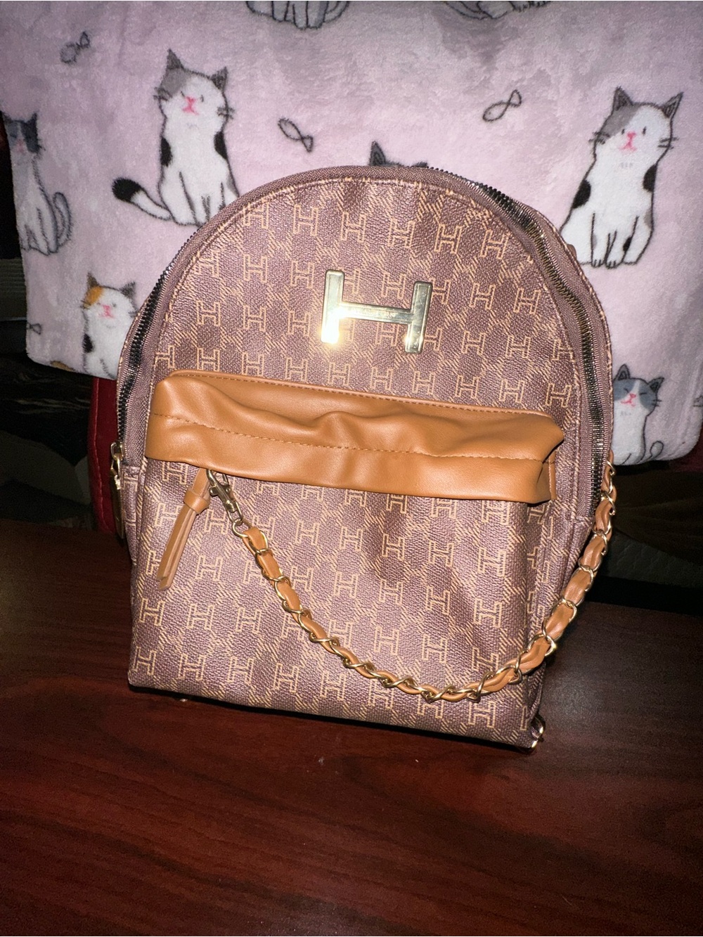 Brown Monogram H-Pattern Backpack Purse - Tan Accent